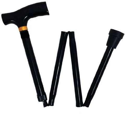 FOLDING ALUMINUM WALKING STICK BLACK FOLDED