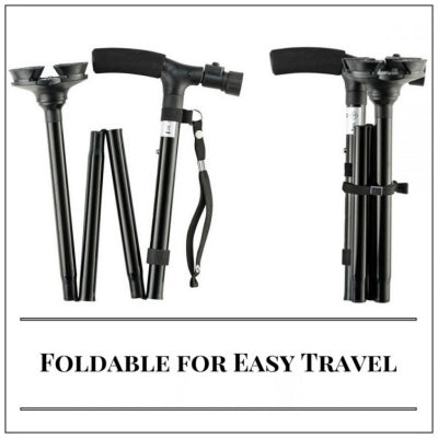 Lightweight Aluminum Folding Cane with LED Light - Silver