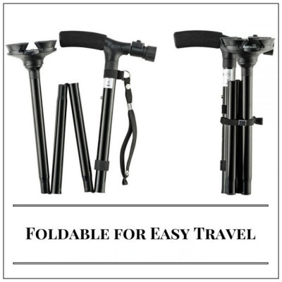 Lightweight Aluminum Folding Cane with LED Light - Black