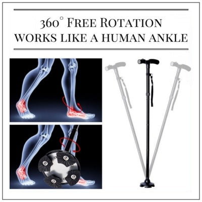 Lightweight Aluminum Folding Cane with LED Light - Black