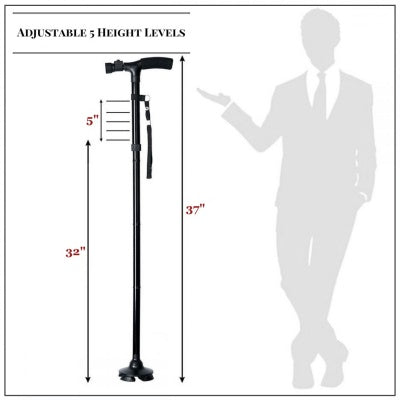 Lightweight Aluminum Folding Cane with LED Light - Silver