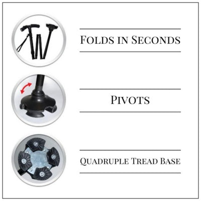 Lightweight Aluminum Folding Cane with LED Light - Black